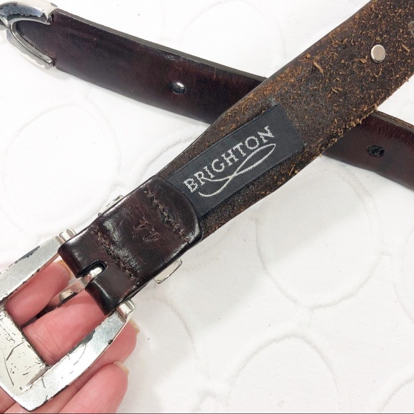 Brighton Brown Leather Silver Belt 44 - Picture 2 of 6